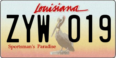 LA license plate ZYW019