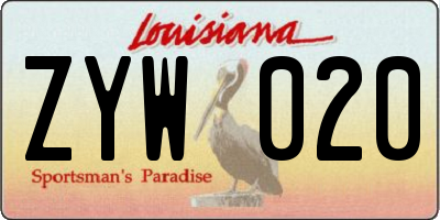 LA license plate ZYW020