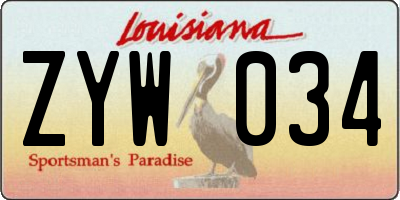 LA license plate ZYW034