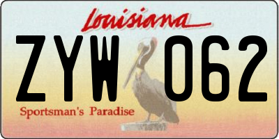 LA license plate ZYW062