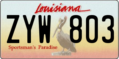LA license plate ZYW803
