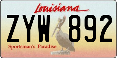 LA license plate ZYW892