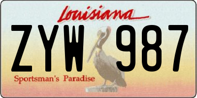 LA license plate ZYW987