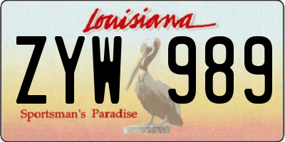 LA license plate ZYW989