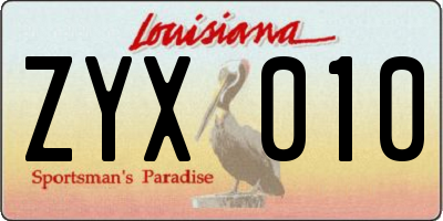 LA license plate ZYX010