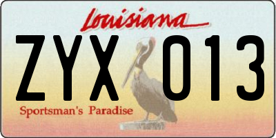 LA license plate ZYX013
