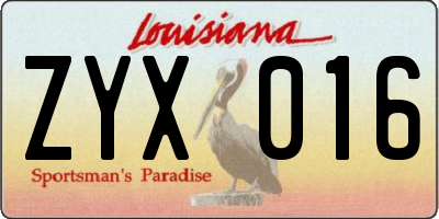 LA license plate ZYX016