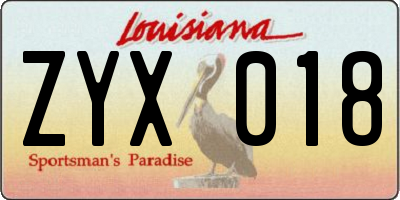 LA license plate ZYX018