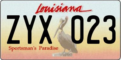 LA license plate ZYX023