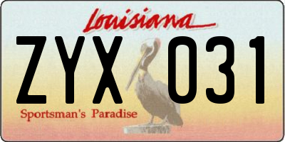 LA license plate ZYX031