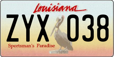 LA license plate ZYX038