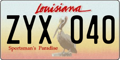 LA license plate ZYX040