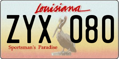 LA license plate ZYX080