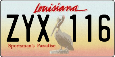 LA license plate ZYX116