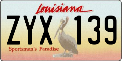 LA license plate ZYX139
