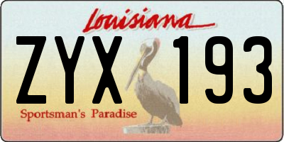 LA license plate ZYX193