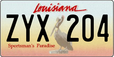 LA license plate ZYX204