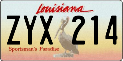 LA license plate ZYX214