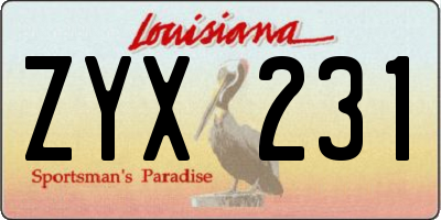 LA license plate ZYX231