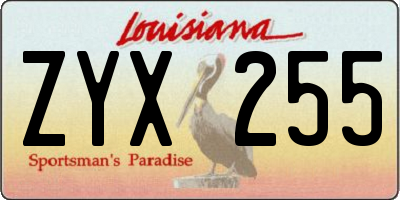 LA license plate ZYX255