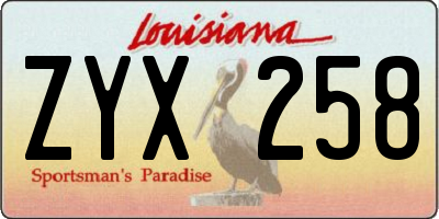 LA license plate ZYX258