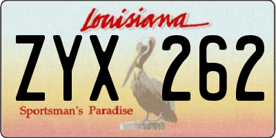 LA license plate ZYX262