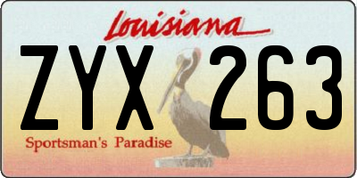 LA license plate ZYX263
