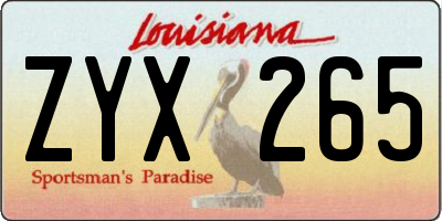 LA license plate ZYX265
