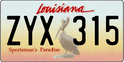 LA license plate ZYX315