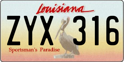LA license plate ZYX316