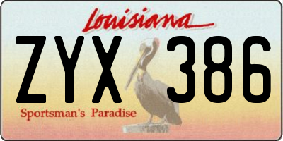 LA license plate ZYX386