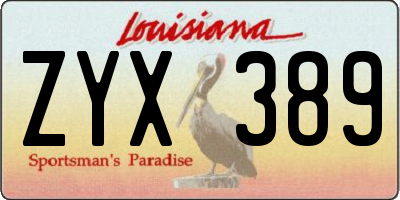 LA license plate ZYX389