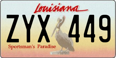 LA license plate ZYX449