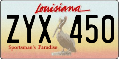 LA license plate ZYX450