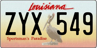 LA license plate ZYX549