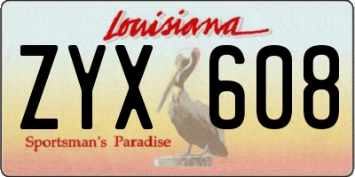 LA license plate ZYX608