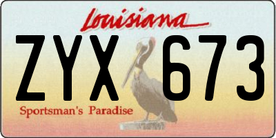 LA license plate ZYX673