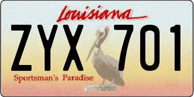 LA license plate ZYX701