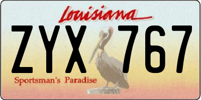 LA license plate ZYX767