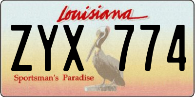 LA license plate ZYX774