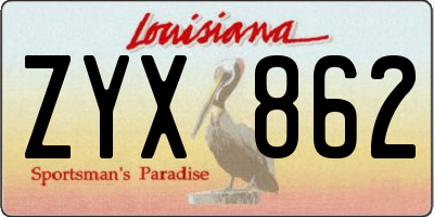 LA license plate ZYX862