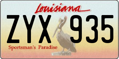 LA license plate ZYX935