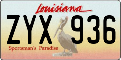 LA license plate ZYX936