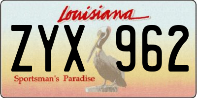 LA license plate ZYX962