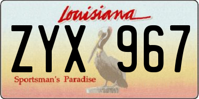 LA license plate ZYX967