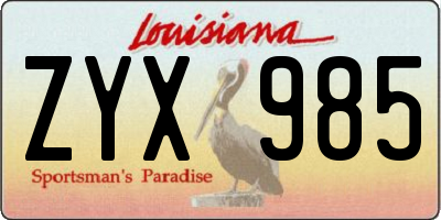 LA license plate ZYX985