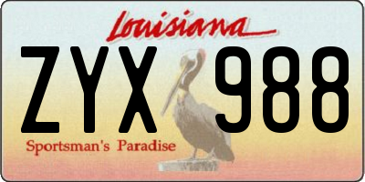 LA license plate ZYX988