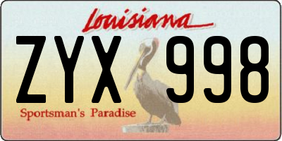 LA license plate ZYX998