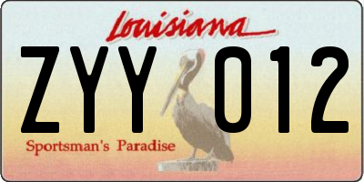 LA license plate ZYY012