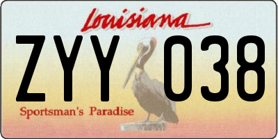 LA license plate ZYY038